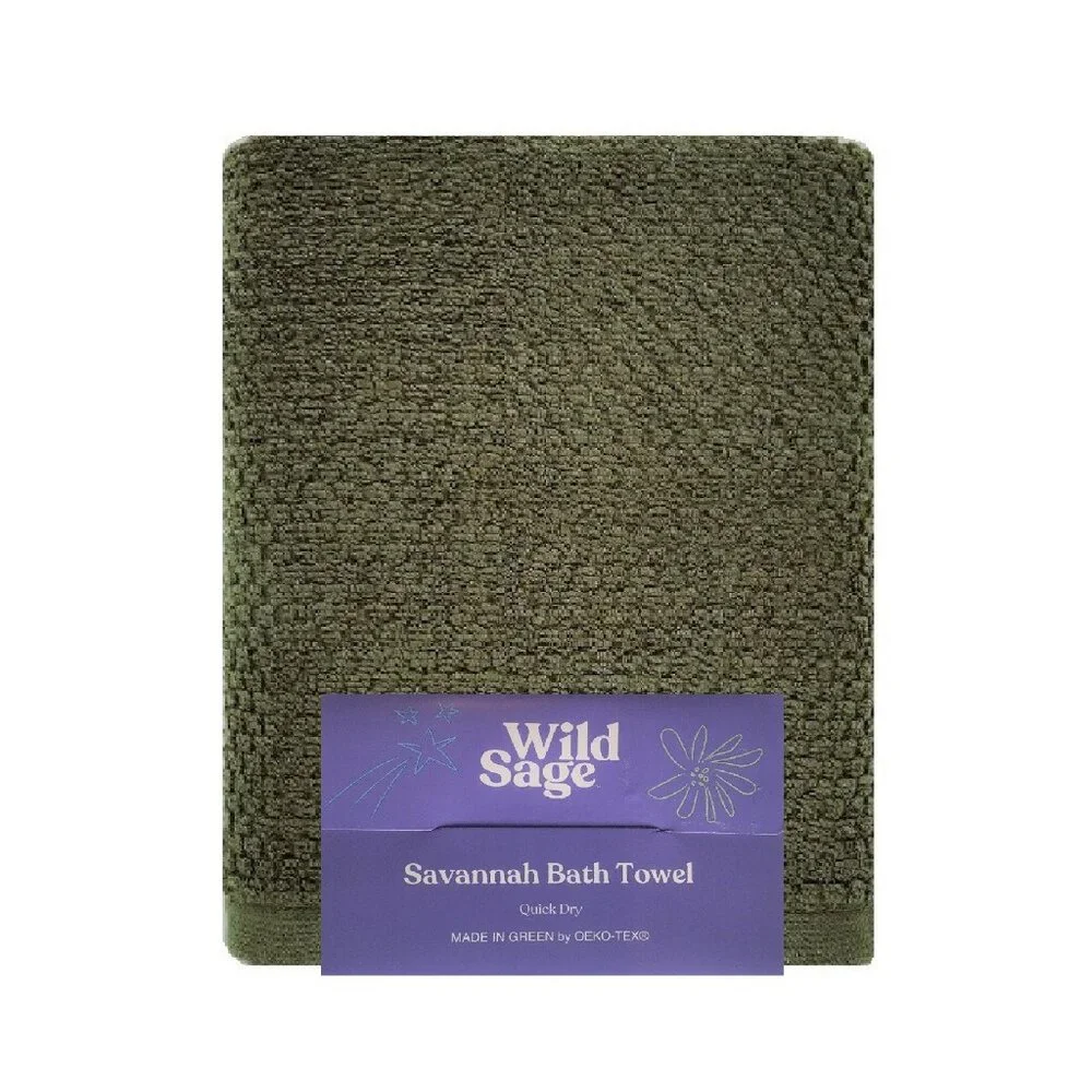 3 Wild Sage Savannah QuickDry Bath Towels =DARK GREEN + YOLK YELLOW + BIJOU BLUE